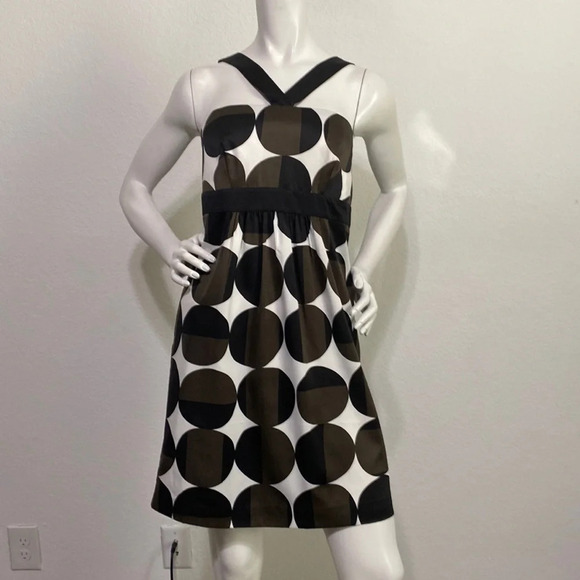 Banana Republic NWOT Black & Brown Polka Dot Halter Empire Satin Dress Size 4 - Picture 1 of 8